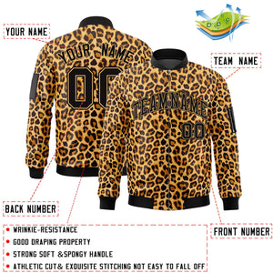 Custom Black Yellow Leopard Graffiti Pattern Zipper Cardigan Bomber Jacket