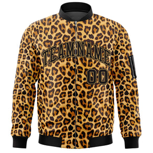 Custom Black Yellow Leopard Graffiti Pattern Zipper Cardigan Bomber Jacket