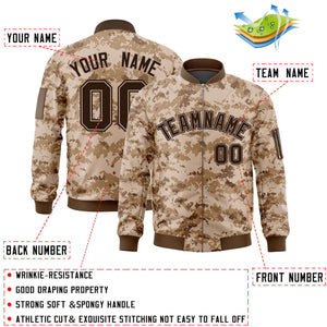 Custom Brown Varsity Full-Zip Camo Letterman Bomber Jacket