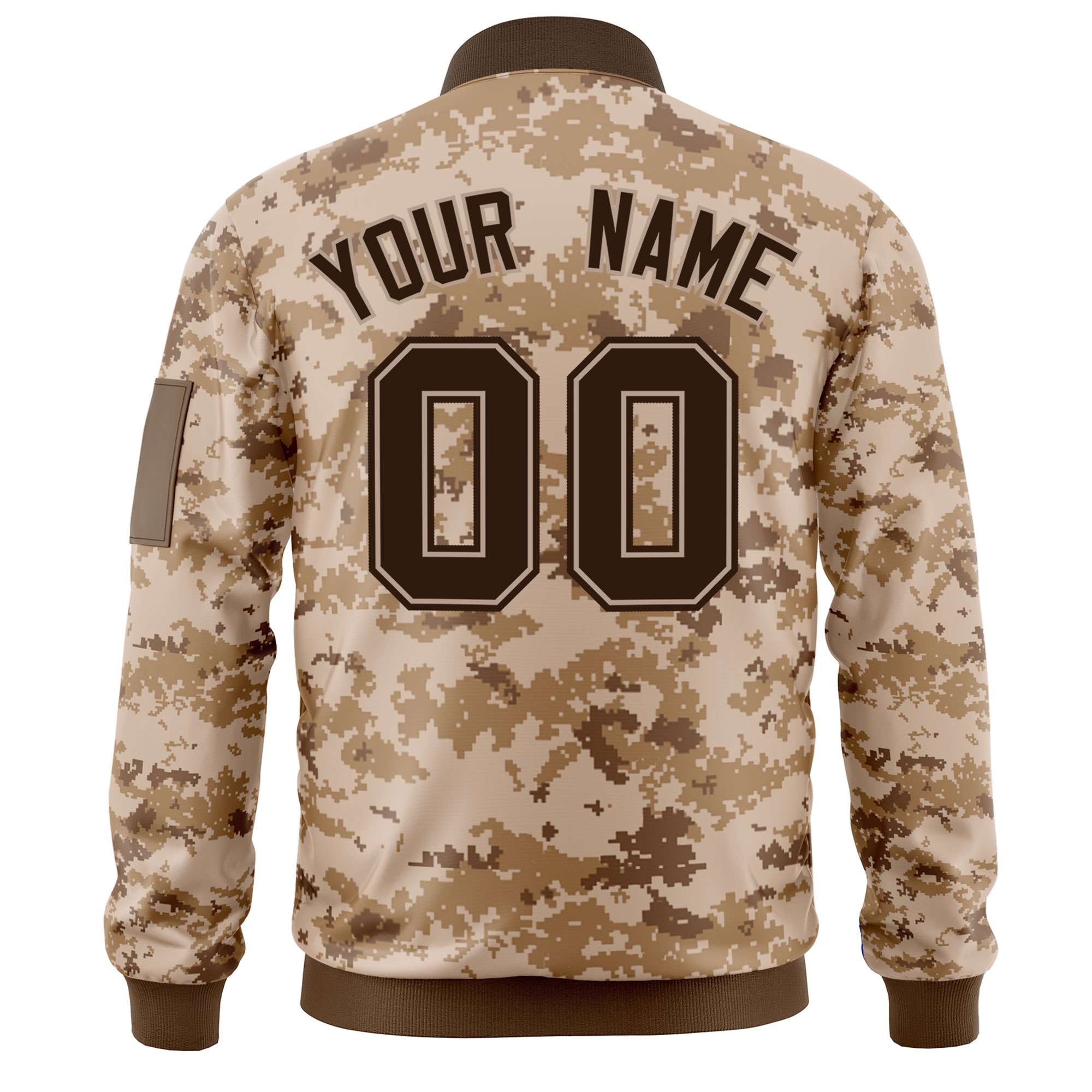 Custom Brown Varsity Full-Zip Camo Letterman Bomber Jacket