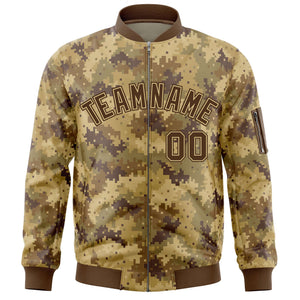 Custom Brown Varsity Full-Zip Camo Letterman Bomber Jacket