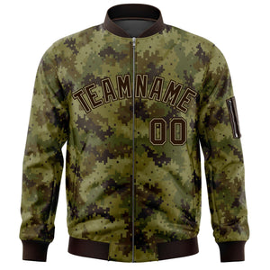 Custom Brown Varsity Full-Zip Camo Letterman Bomber Jacket