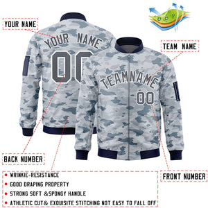 Custom Gray White Varsity Full-Zip Camo Letterman Bomber Jacket