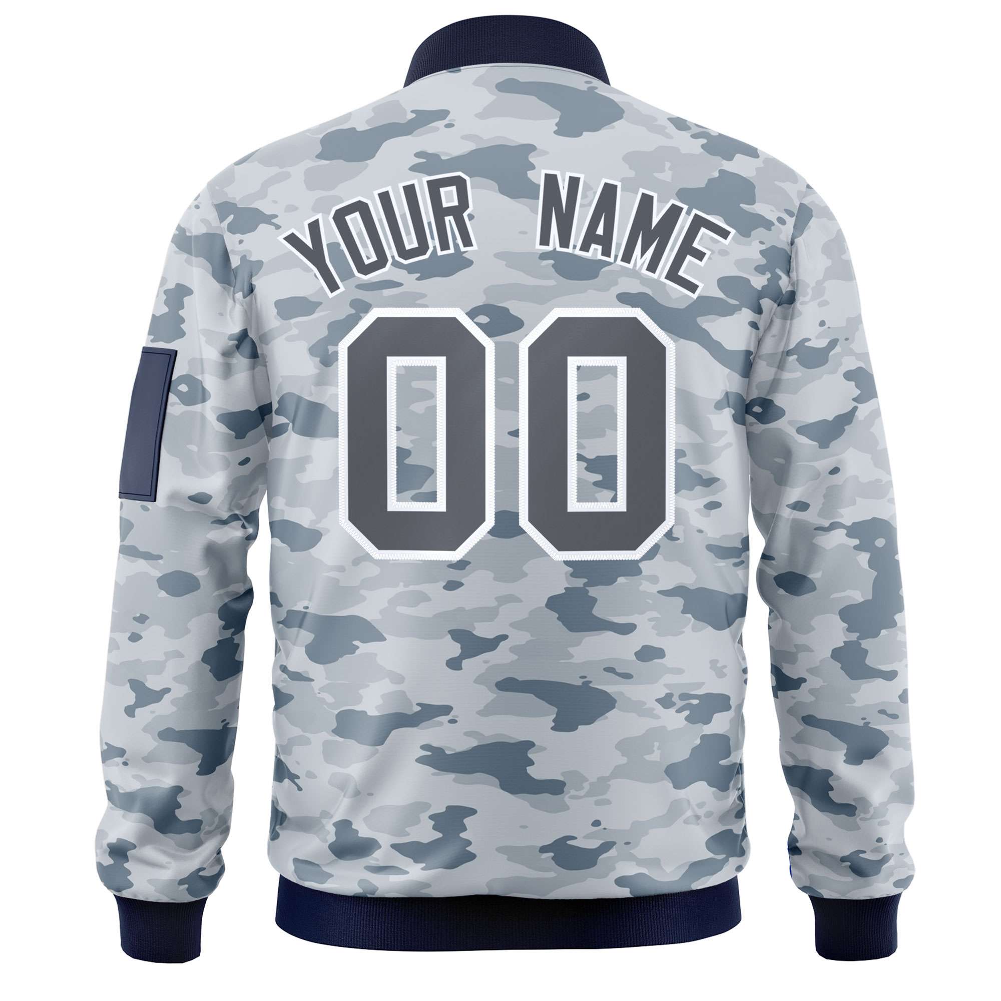 Custom Gray White Varsity Full-Zip Camo Letterman Bomber Jacket