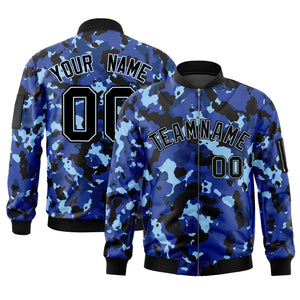 Custom Navy White Varsity Full-Zip Camo Letterman Bomber Jacket