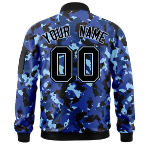 Custom Navy White Varsity Full-Zip Camo Letterman Bomber Jacket