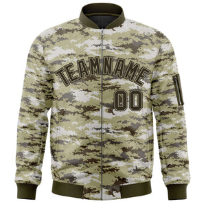 Custom Olive Varsity Full-Zip Camo Letterman Bomber Jacket