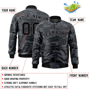 Custom Black Gray Varsity Full-Zip Camo Letterman Bomber Jacket