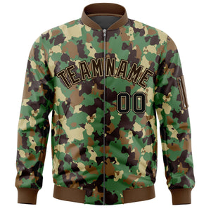 Custom Brown Khaki Varsity Full-Zip Camo Letterman Bomber Jacket