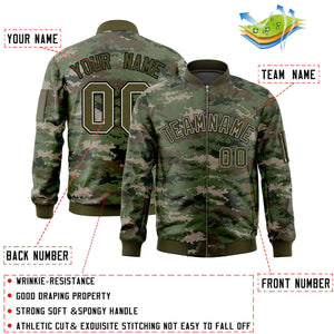 Custom Olive Varsity Full-Zip Camo Letterman Bomber Jacket