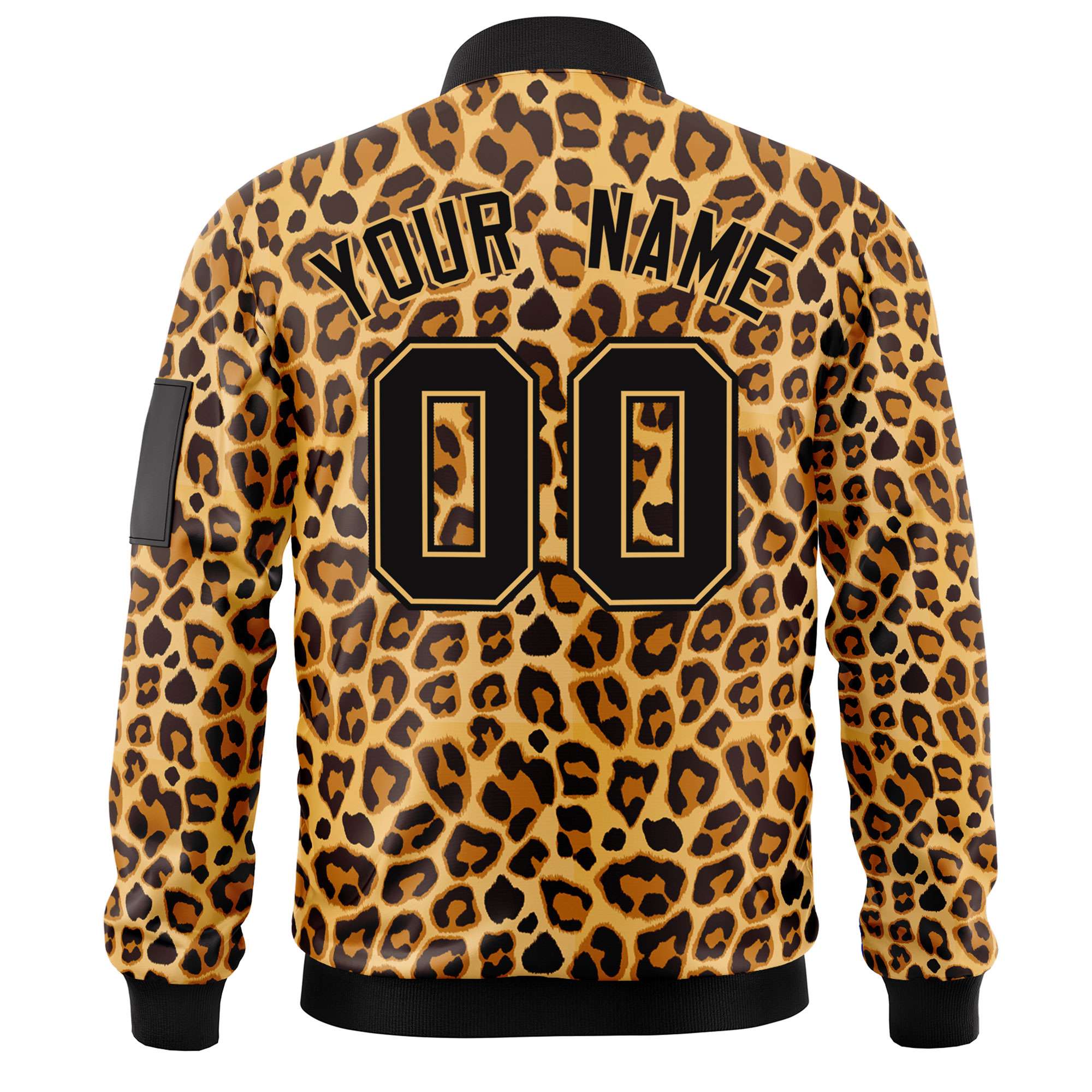 Custom Black Yellow Leopard Graffiti Pattern Zipper Cardigan Bomber Jacket