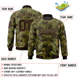 Custom Brown Varsity Full-Zip Camo Letterman Bomber Jacket