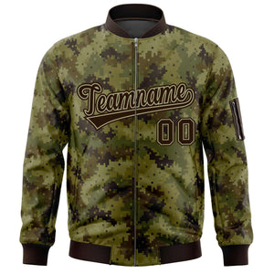 Custom Brown Varsity Full-Zip Camo Letterman Bomber Jacket