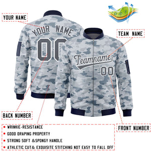 Custom Gray White Varsity Full-Zip Camo Letterman Bomber Jacket