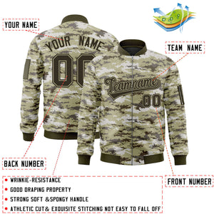 Custom Olive Varsity Full-Zip Camo Letterman Bomber Jacket