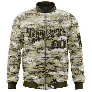 Custom Olive Varsity Full-Zip Camo Letterman Bomber Jacket