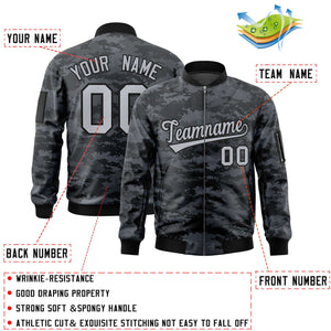 Custom Gray Black Varsity Full-Zip Camo Letterman Bomber Jacket