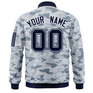 Custom Navy White Varsity Full-Zip Camo Letterman Bomber Jacket