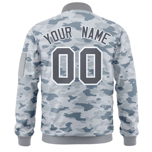 Custom Gray White Varsity Full-Zip Camo Letterman Bomber Jacket