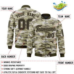 Custom Olive Varsity Full-Zip Camo Letterman Bomber Jacket