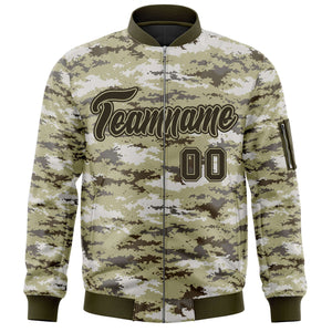 Custom Olive Varsity Full-Zip Camo Letterman Bomber Jacket