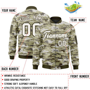 Custom White Olive Varsity Full-Zip Camo Letterman Bomber Jacket