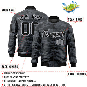 Custom Black Gray Varsity Full-Zip Camo Letterman Bomber Jacket