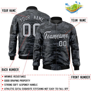 Custom Gray Black Varsity Full-Zip Camo Letterman Bomber Jacket