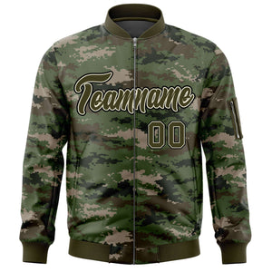 Custom Olive Varsity Full-Zip Camo Letterman Bomber Jacket