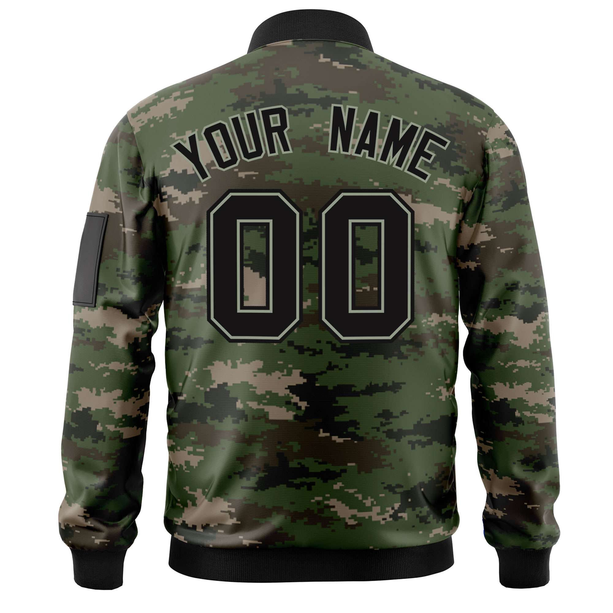 Custom Black Gray Varsity Full-Zip Camo Letterman Bomber Jacket