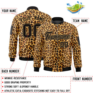 Custom Black Yellow Leopard Graffiti Pattern Zipper Cardigan Bomber Jacket