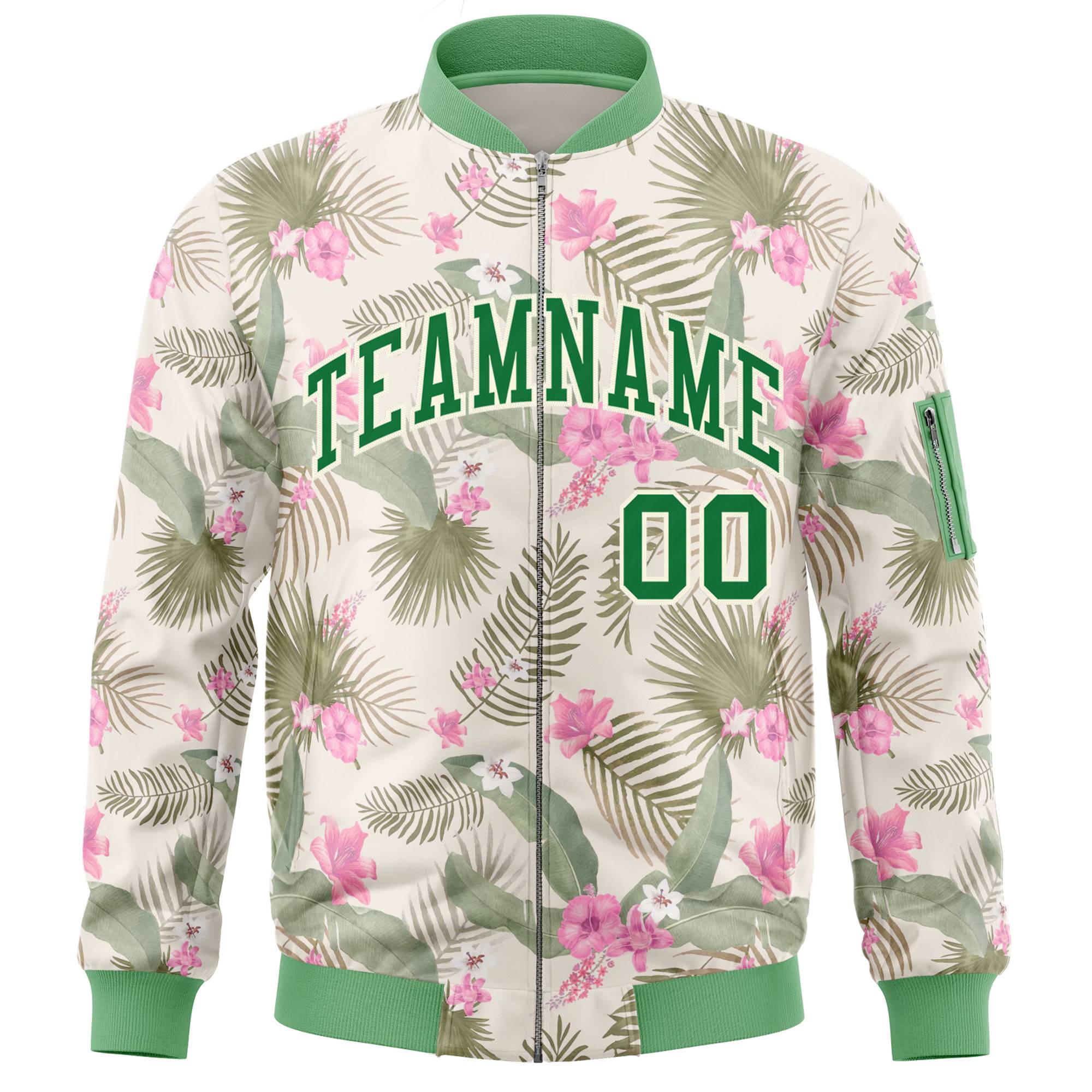 Custom Green Varsity Full-Zip Hawaii Letterman Bomber Jacket