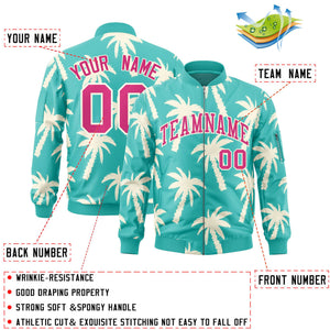 Custom Aqua Rose Red Varsity Full-Zip Hawaii Letterman Bomber Jacket