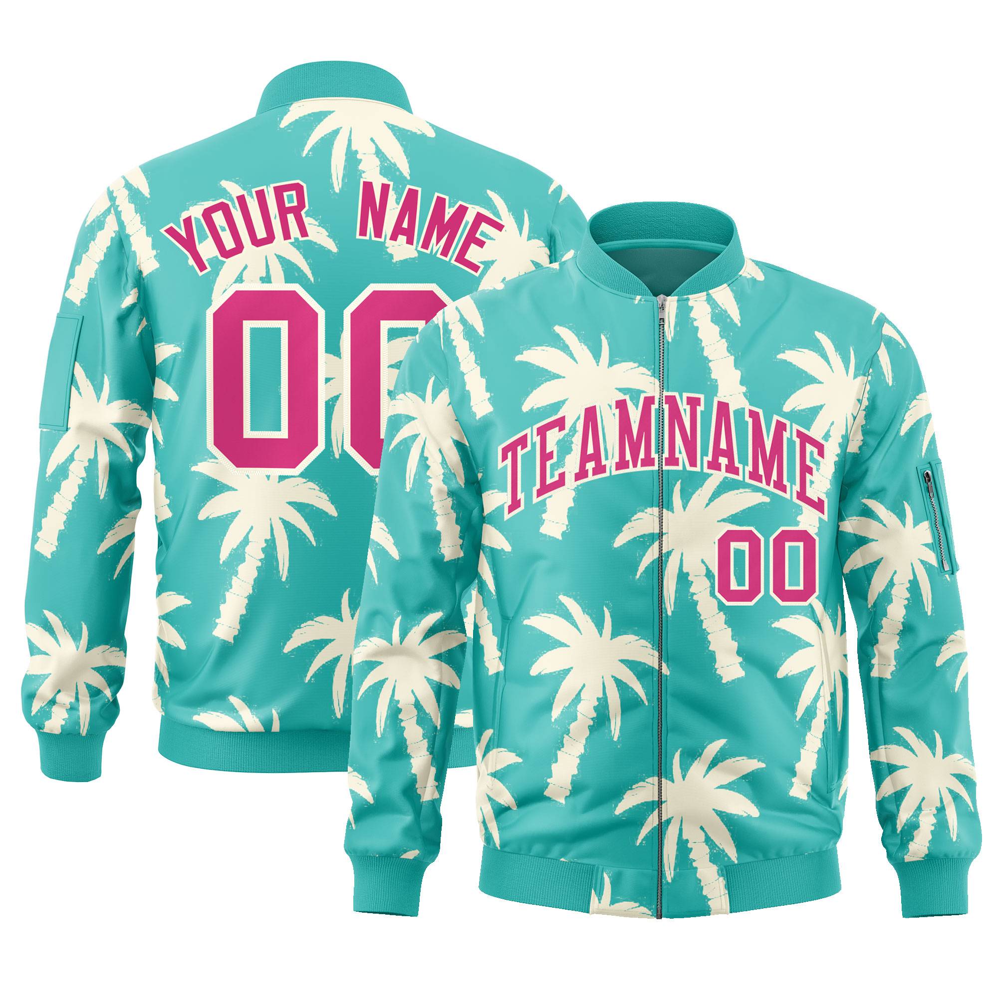 Custom Aqua Rose Red Varsity Full-Zip Hawaii Letterman Bomber Jacket