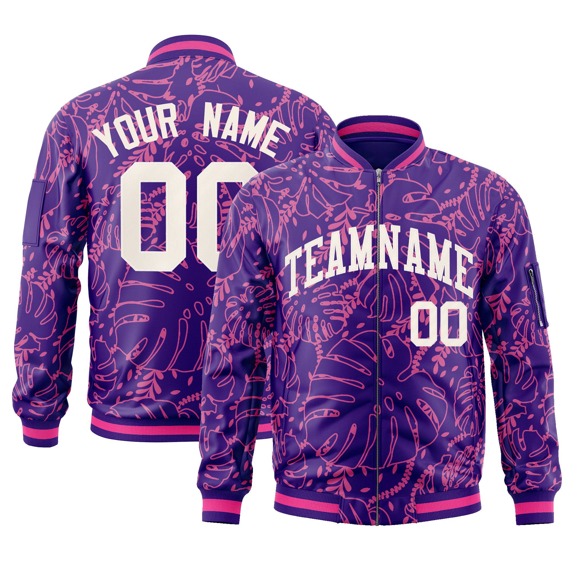 Custom Purple White Varsity Full-Zip Hawaii Letterman Bomber Jacket