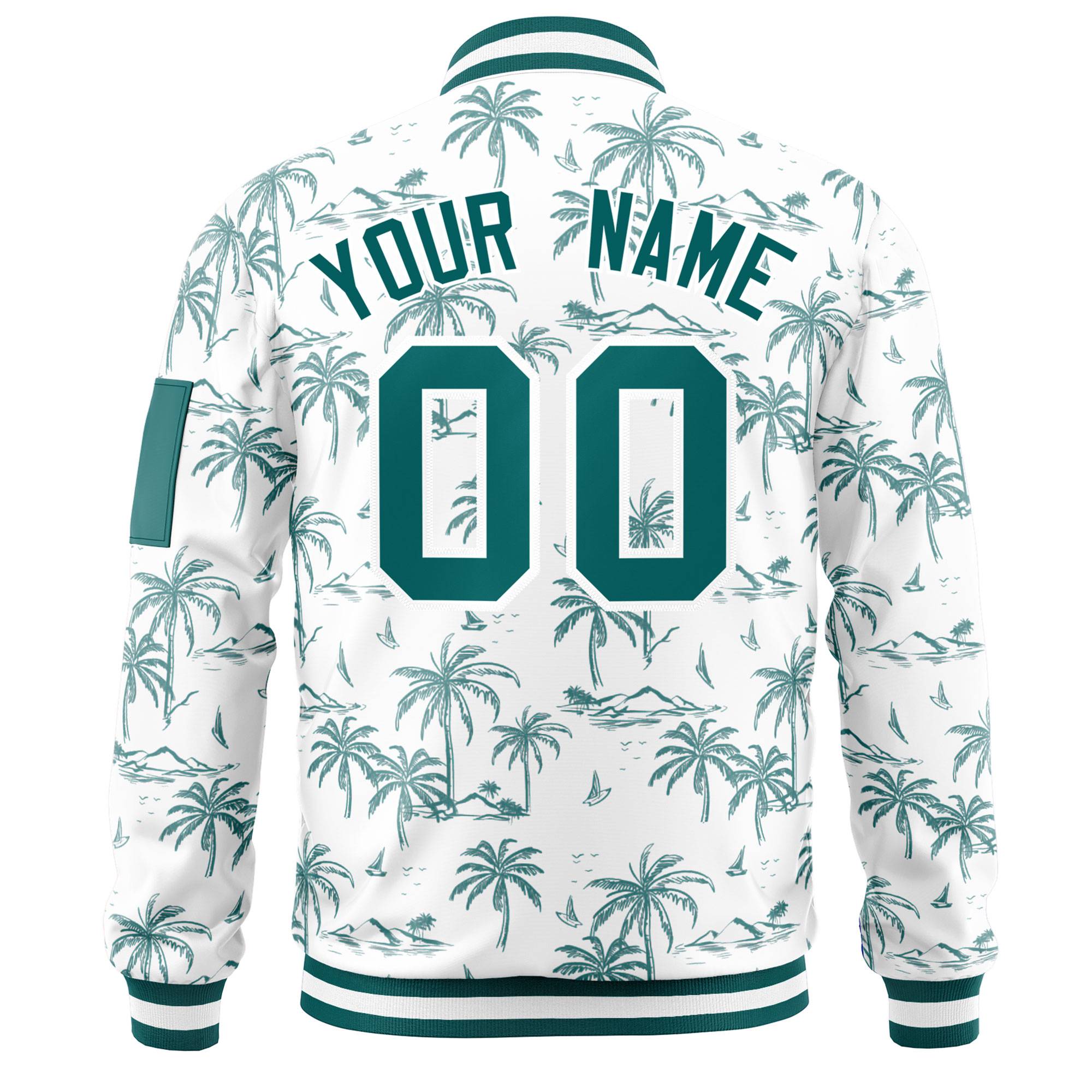 Custom Aqua Varsity Full-Zip Hawaii Letterman Bomber Jacket