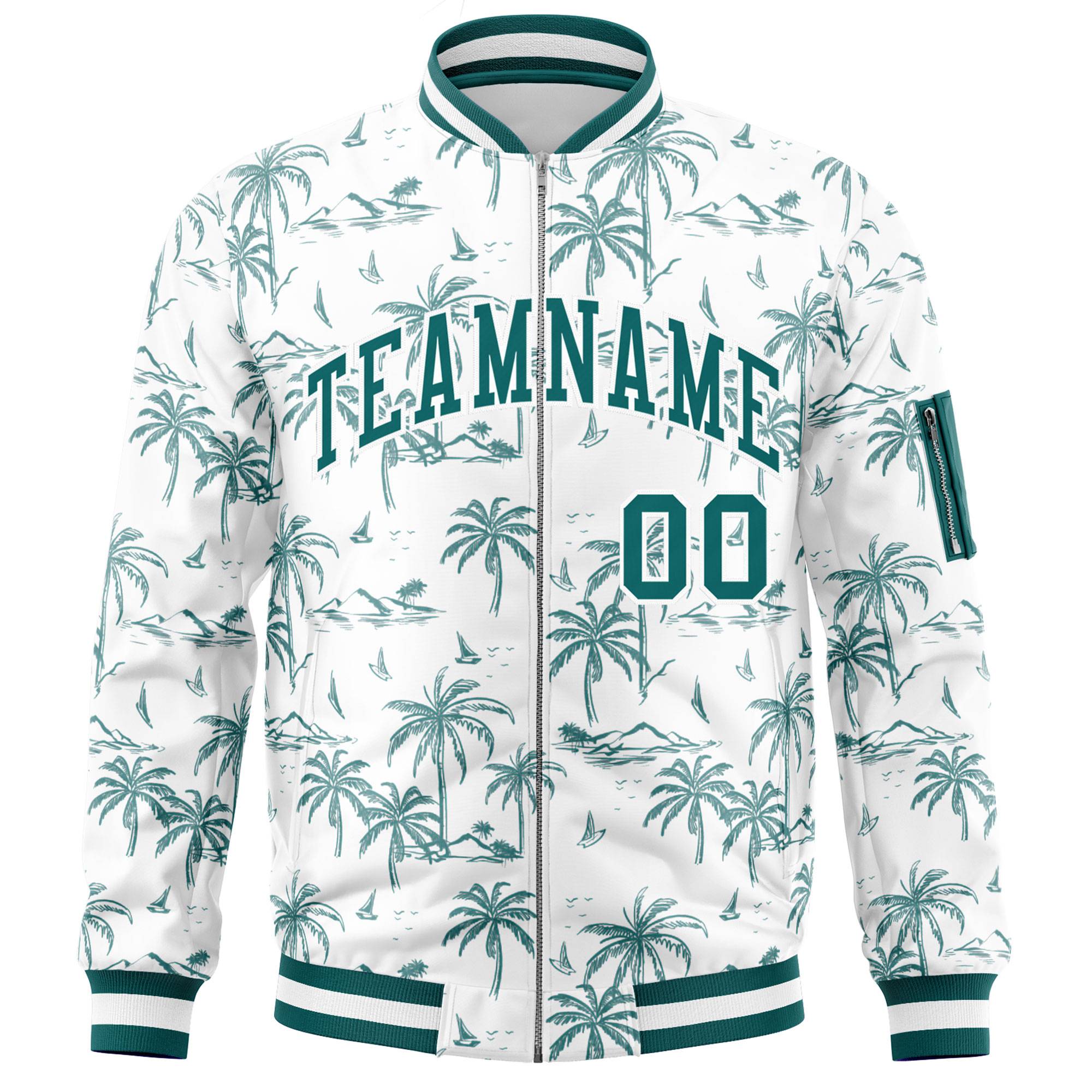 Custom Aqua Varsity Full-Zip Hawaii Letterman Bomber Jacket