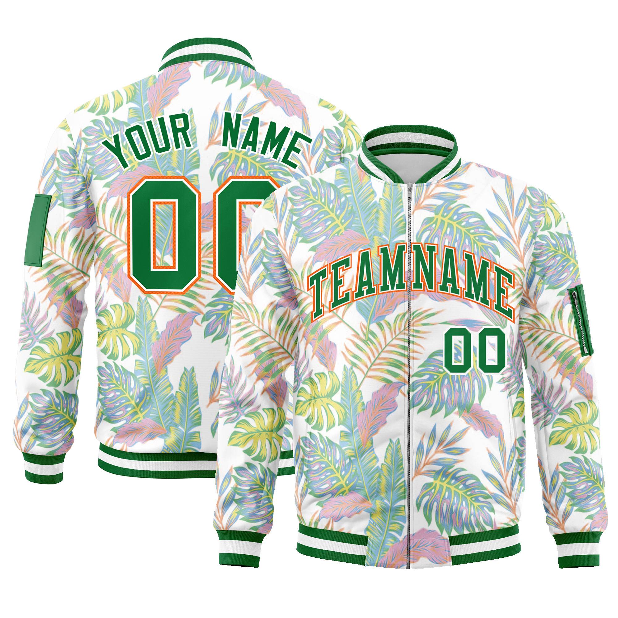 Custom Kelly Green  Varsity Full-Zip Hawaii Letterman Bomber Jacket