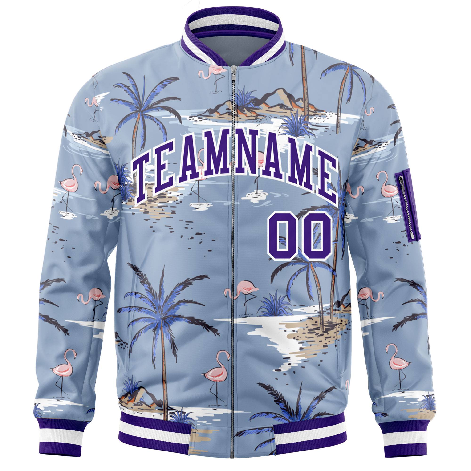 Custom Purple Varsity Full-Zip Hawaii Letterman Bomber Jacket