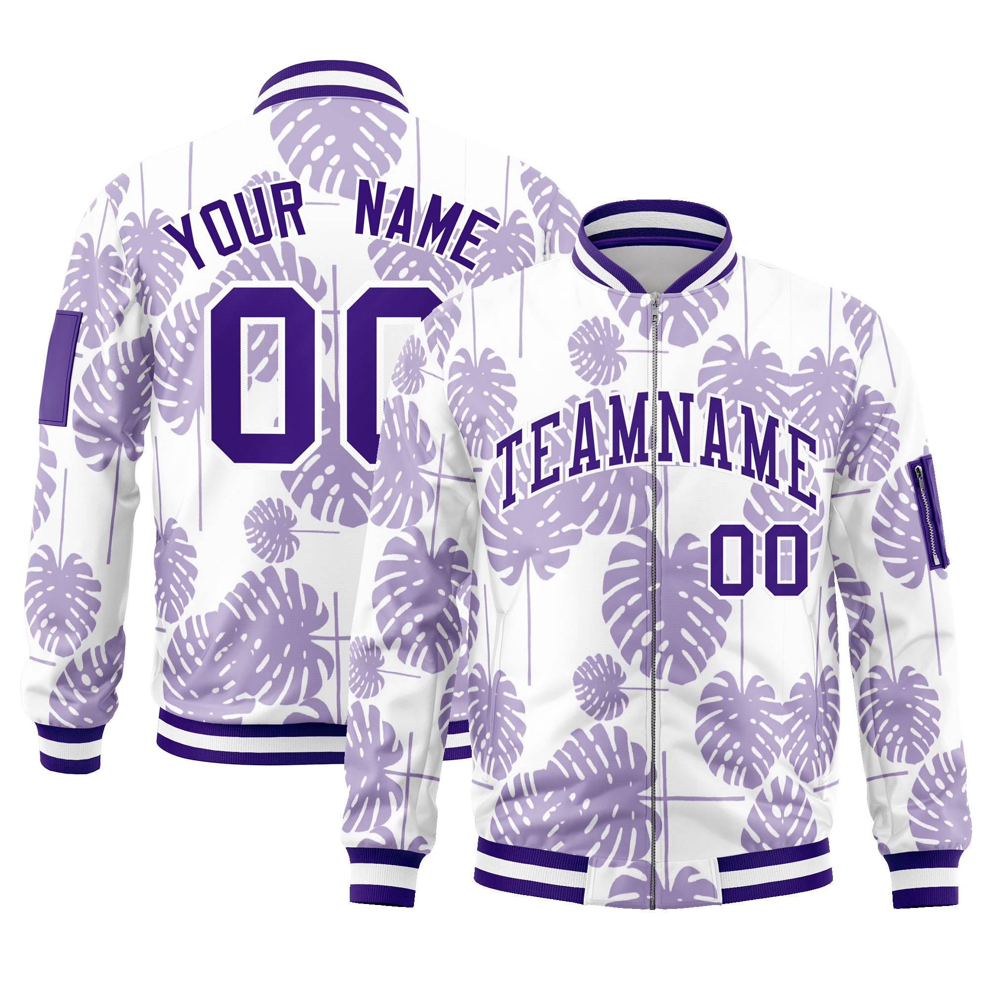 Custom Purple Varsity Full-Zip Hawaii Letterman Bomber Jacket