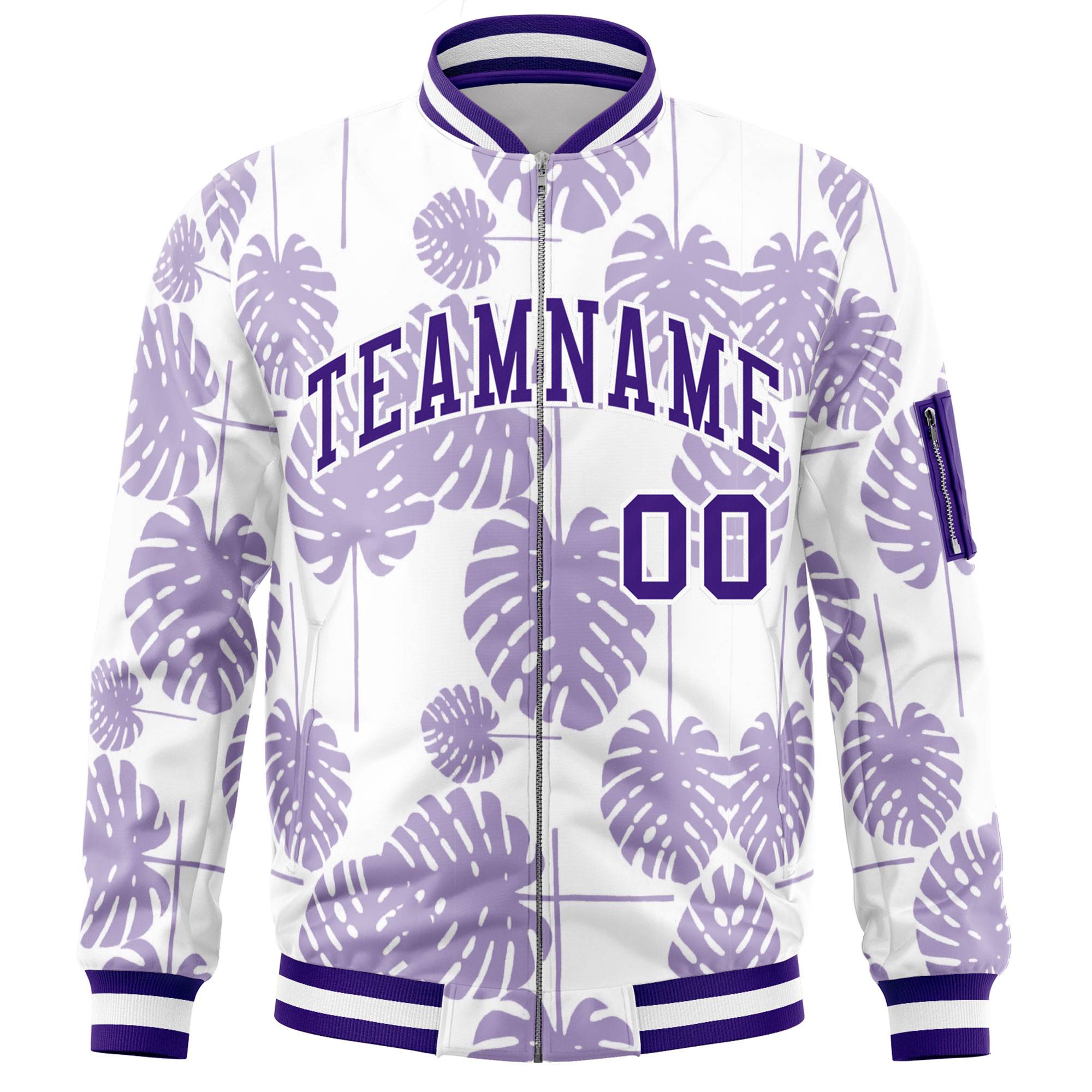 Custom Purple Varsity Full-Zip Hawaii Letterman Bomber Jacket