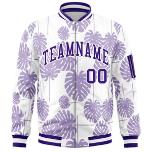 Custom Purple Varsity Full-Zip Hawaii Letterman Bomber Jacket