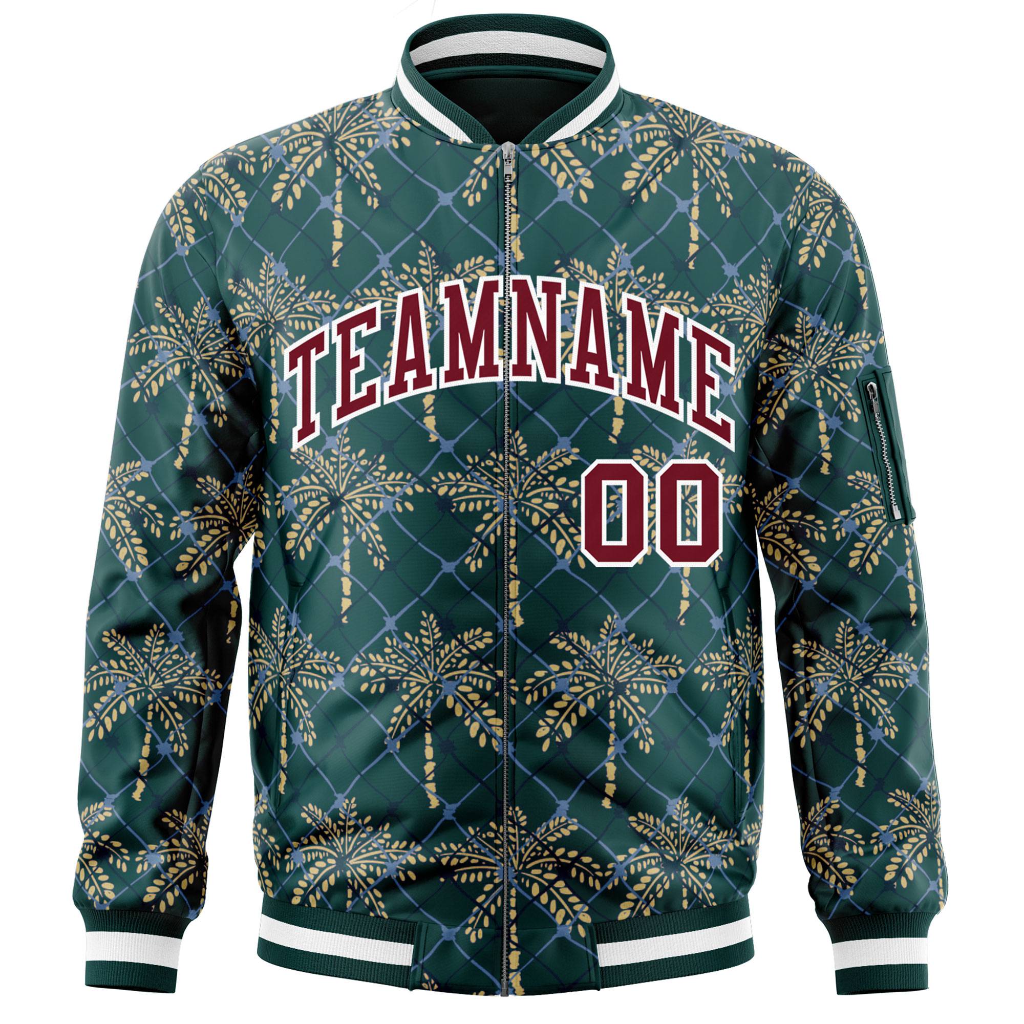 Custom Midnight Green Crimson Varsity Full-Zip Hawaii Letterman Bomber Jacket