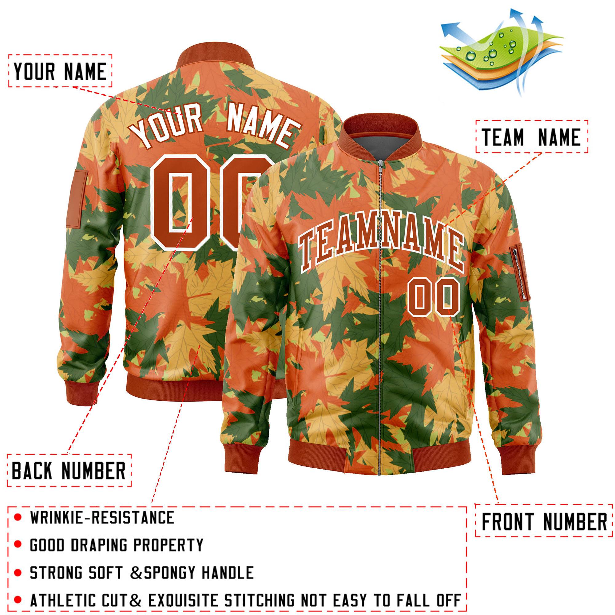 Custom Orange Varsity Full-Zip Hawaii Letterman Bomber Jacket