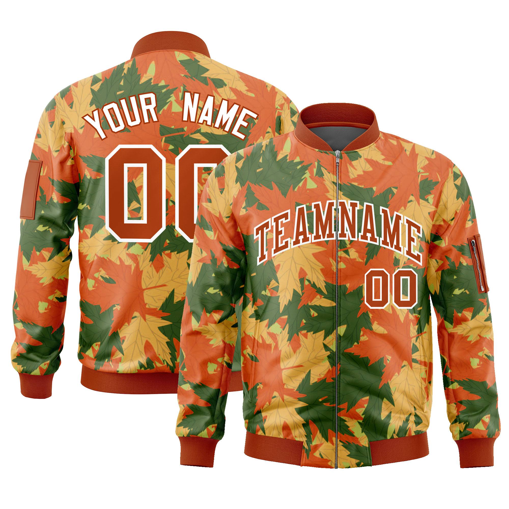 Custom Orange Varsity Full-Zip Hawaii Letterman Bomber Jacket