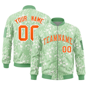 Custom Green Orange Varsity Full-Zip Hawaii Letterman Bomber Jacket