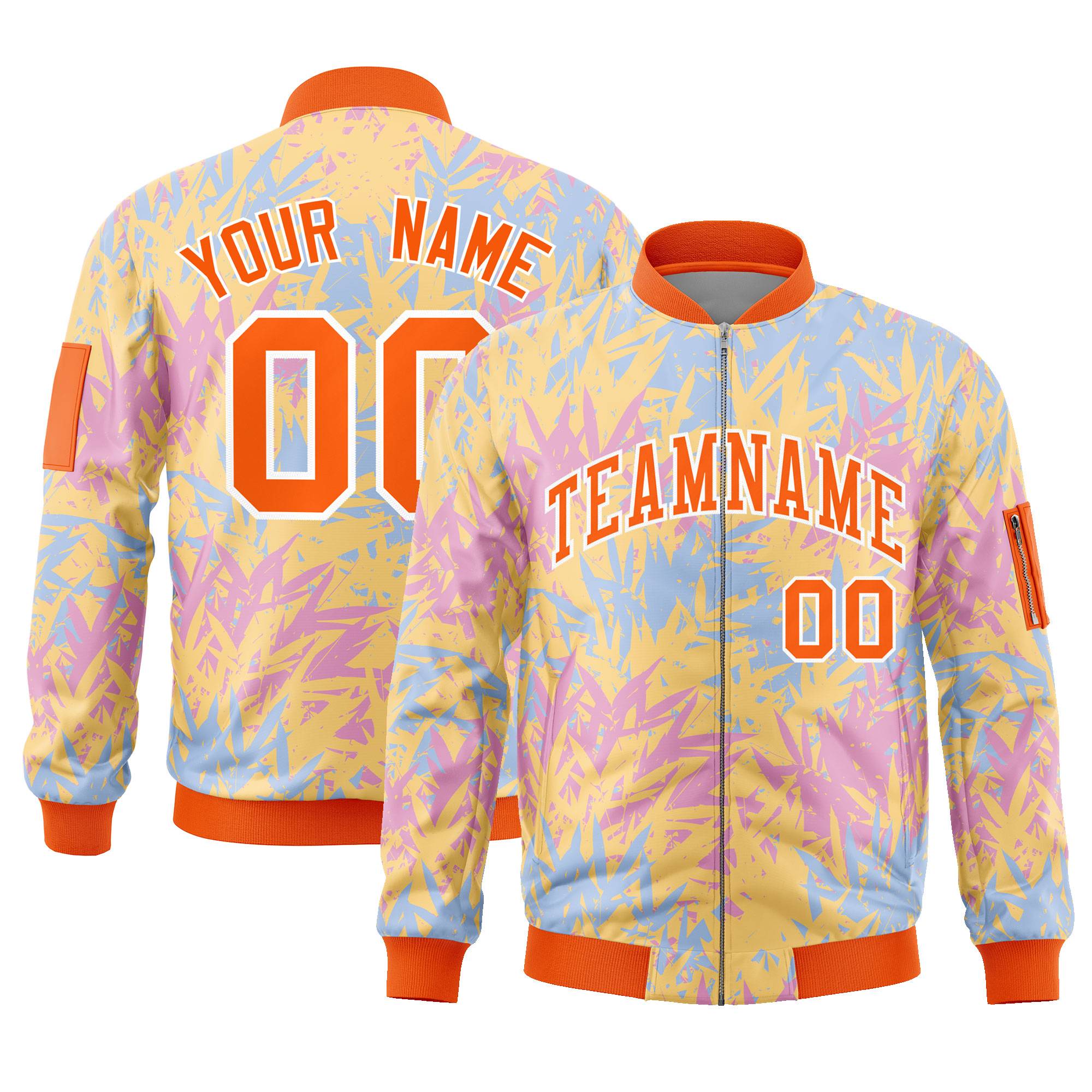 Custom Orange Varsity Full-Zip Hawaii Letterman Bomber Jacket