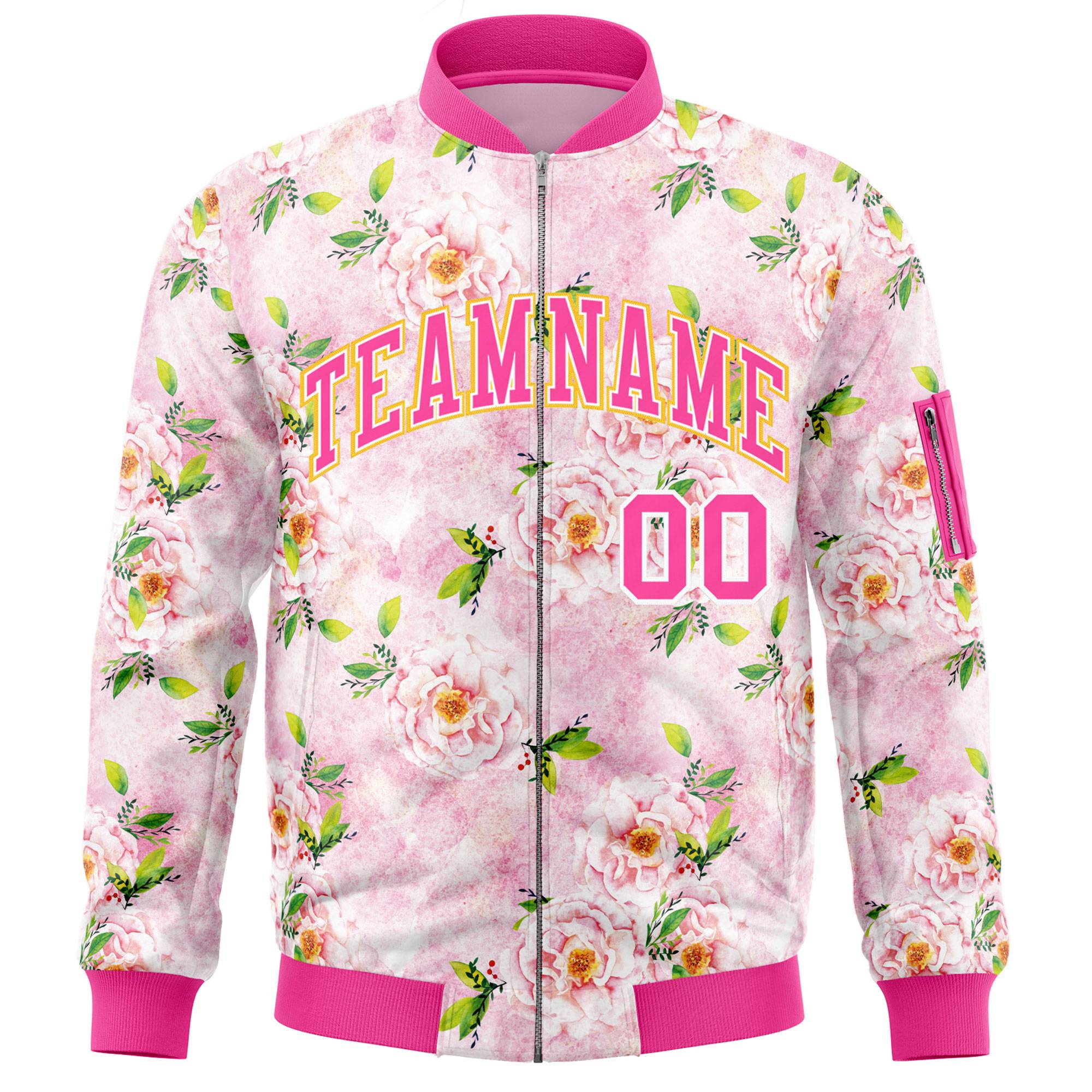 Custom Pink Varsity Full-Zip Hawaii Letterman Bomber Jacket