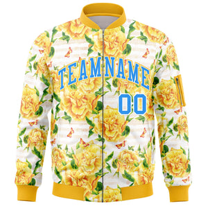 Custom Gold Powder Blue Varsity Full-Zip Hawaii Letterman Bomber Jacket