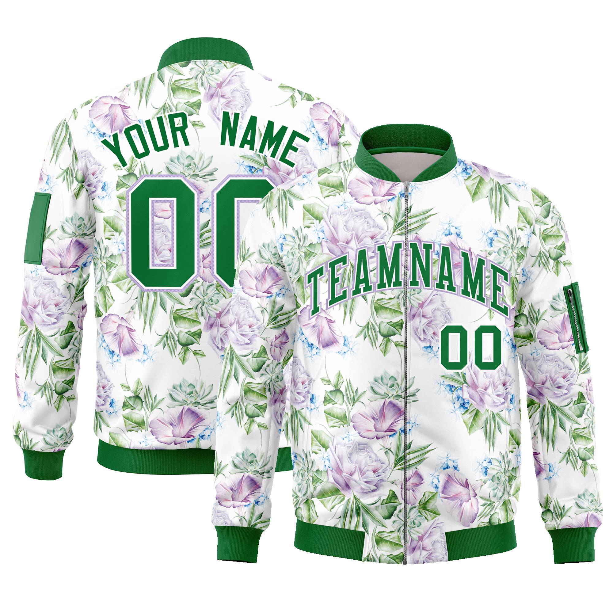 Custom Kelly Green  Varsity Full-Zip Hawaii Letterman Bomber Jacket